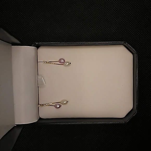 14K Gold Genuine Multicolor Pearl Dangling Earrings - Picture 4 of 5